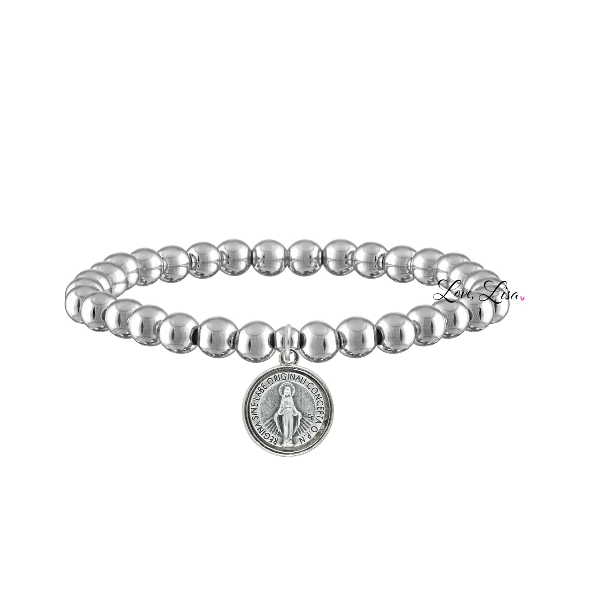 catholic medal saint beaded bracelet miraculous mother medal silver bracelet by love lisa jewelry