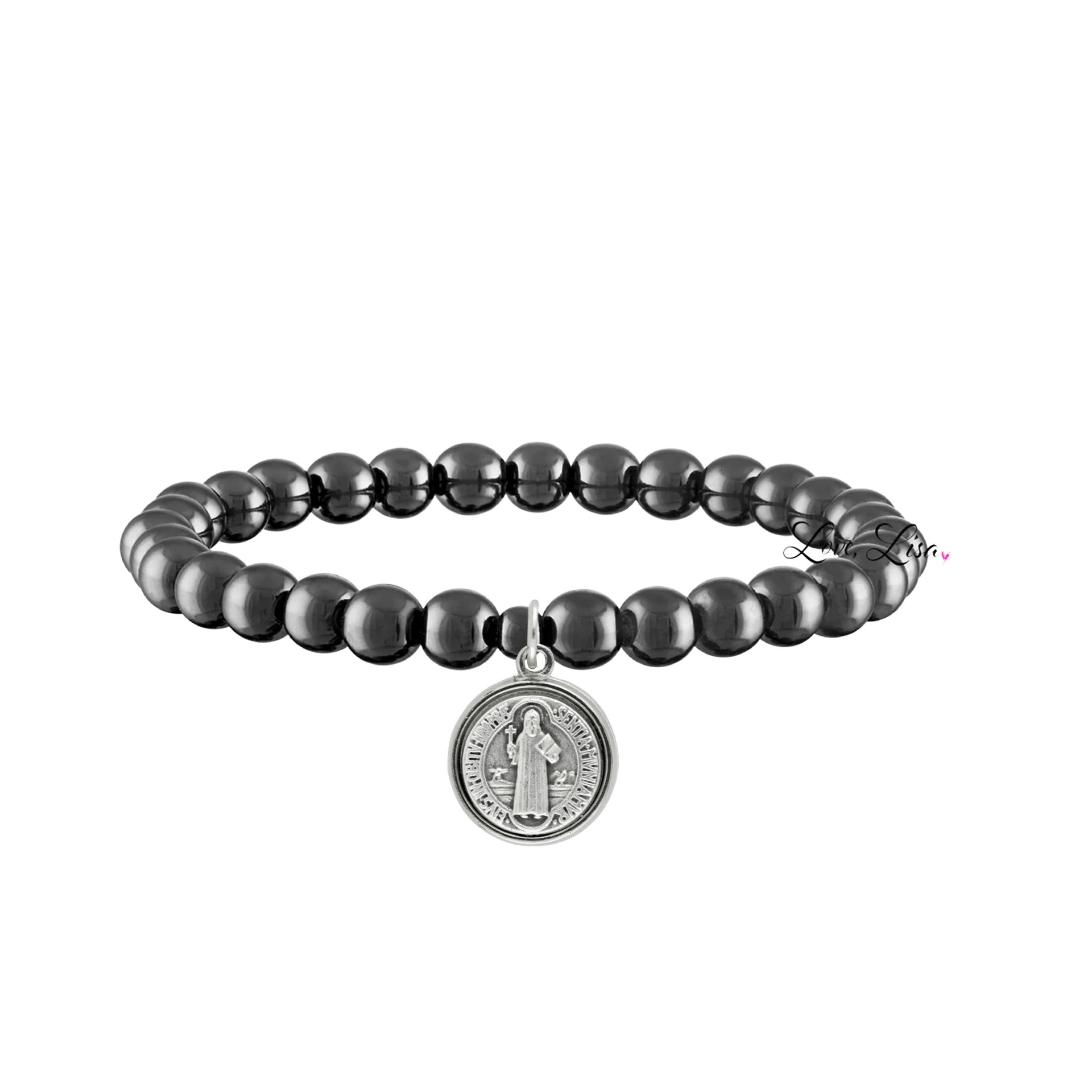 catholic medal saint beaded bracelet st benedict gunmetal bracelet with medal charm by love lisa jewelry