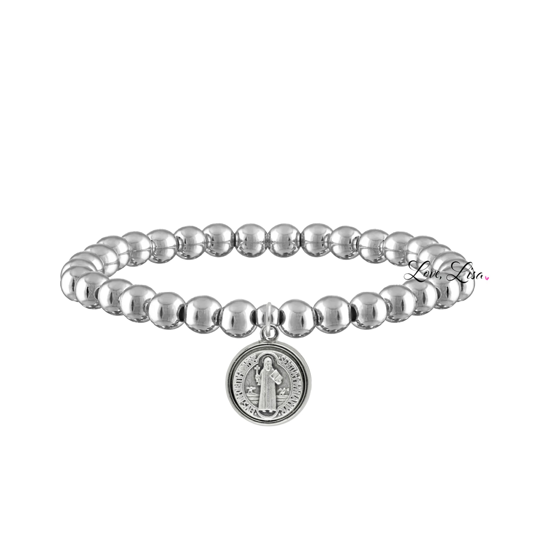 catholic medal saint beaded bracelet st benedict silver beaded bracelet with medal by love lisa jewelry
