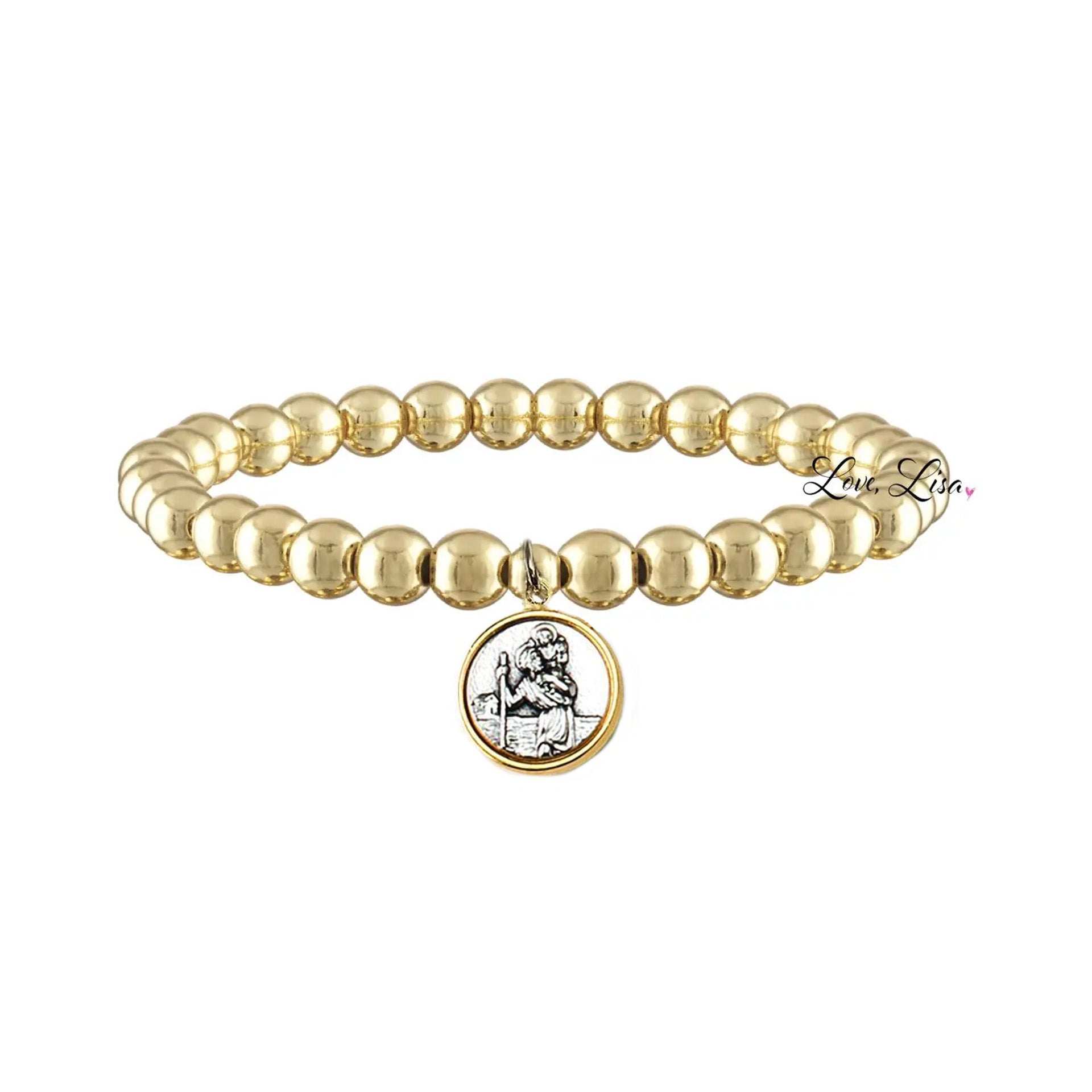 catholic medal saint beaded bracelet st christopher gold bracelet protection jewelry by love lisa