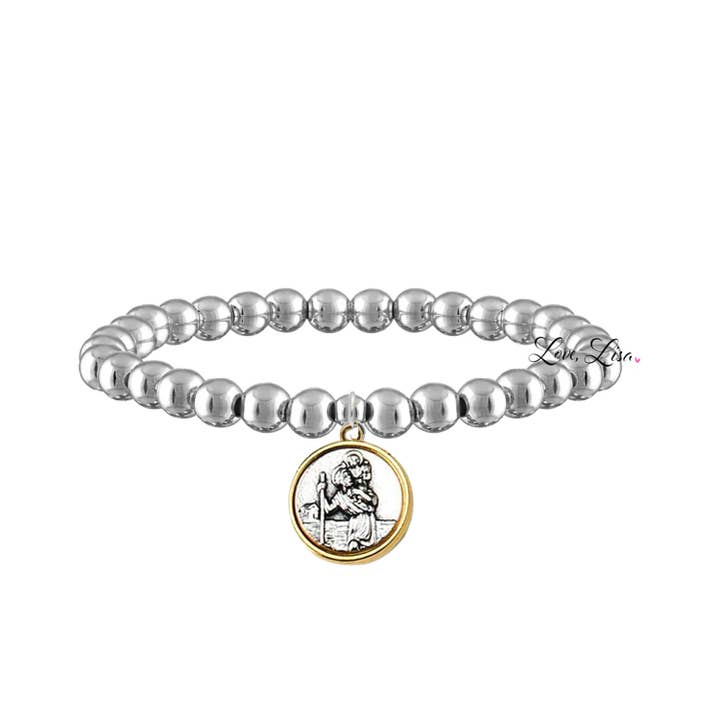 catholic medal saint beaded bracelet st christopher silver bracelet protection jewelry by love lisa