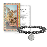 catholic medal saint beaded bracelet st michael gunmetal bracelet spiritual protection jewelry by love lisa with prayer card