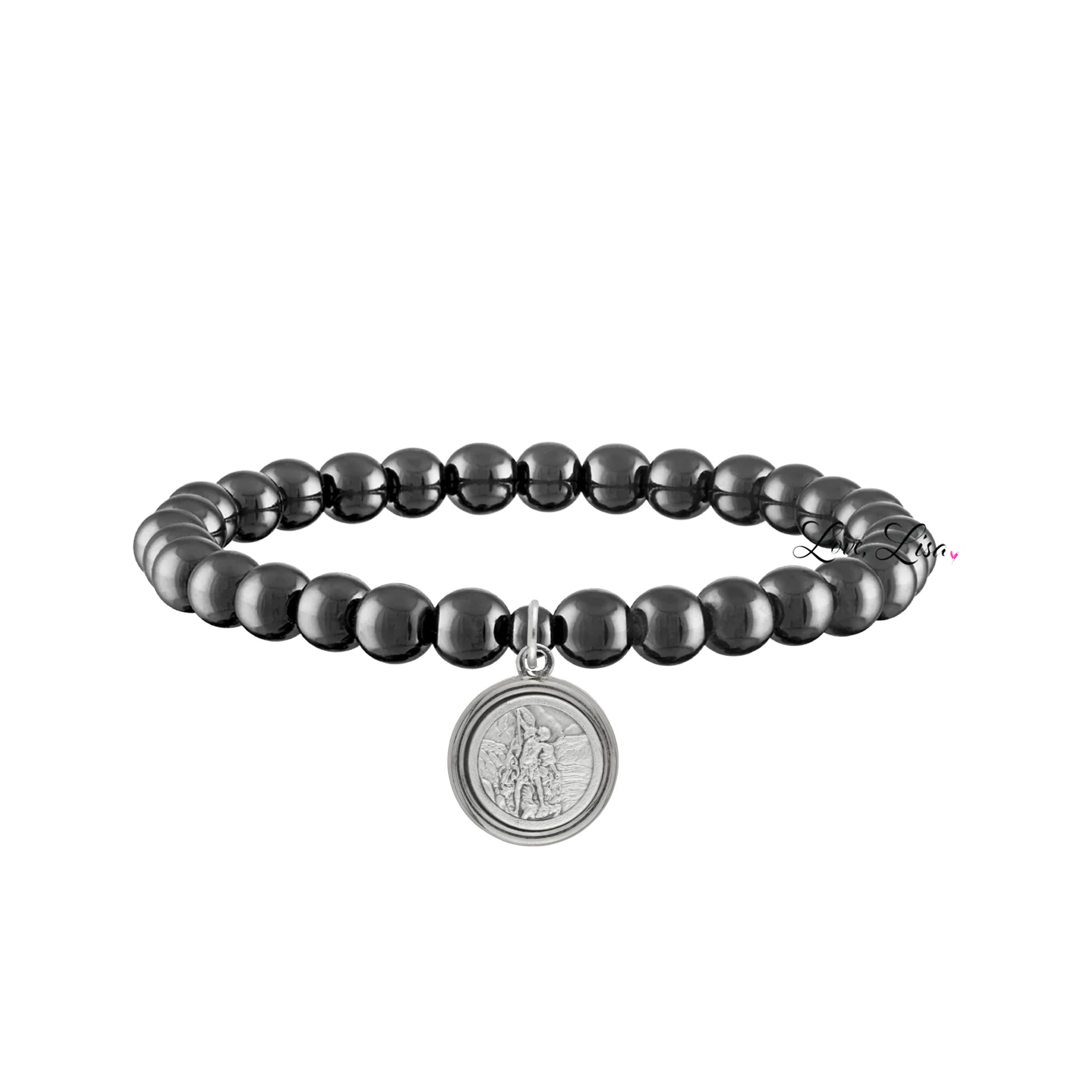 catholic medal saint beaded bracelet st michael gunmetal bracelet spiritual protection jewelry by love lisa