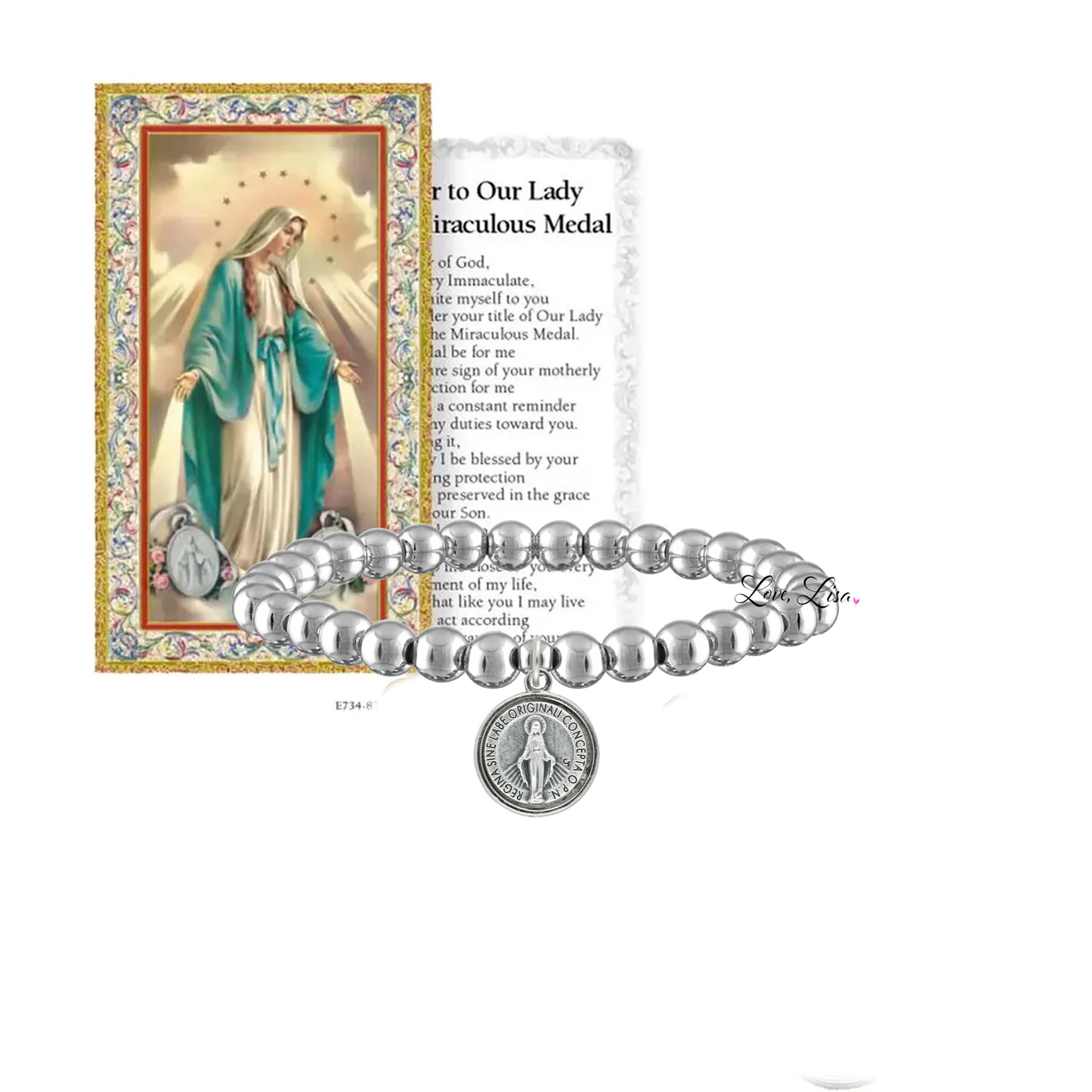 catholic medal saint beaded bracelet with prayer card silver bracelet by love lisa jewelry