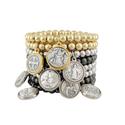 catholic medal saint beaded bracelets gold silver and gunmetal faith jewelry stack by love lisa