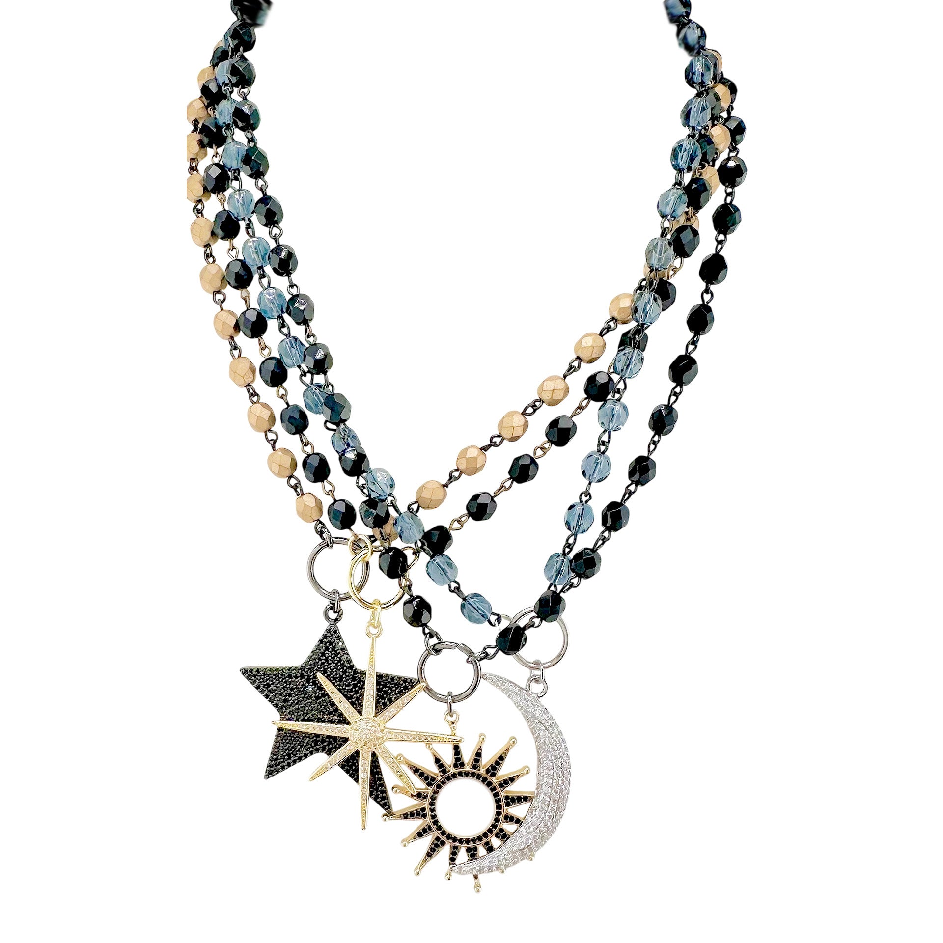 Group of Celestial Sun Moon and Star Beaded Necklaces by Love Lisa