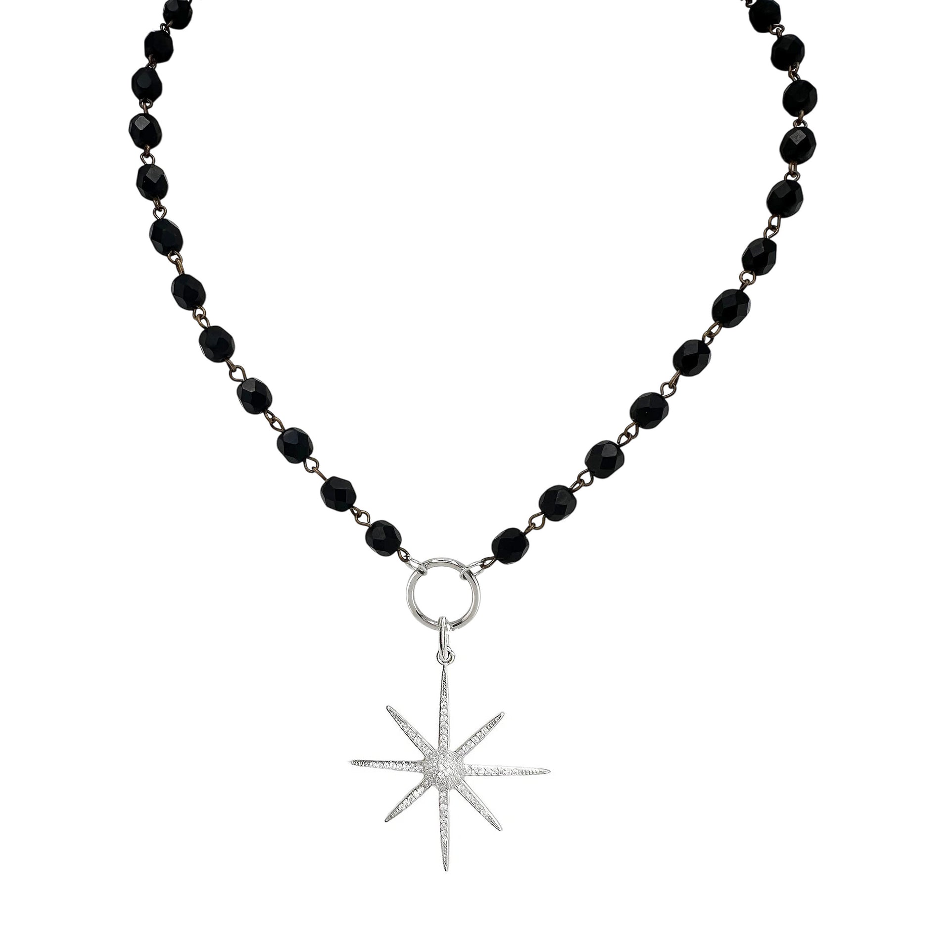  Black and silver beaded necklace with star charm