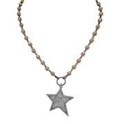 gold and gunmetal beaded necklace with star charm