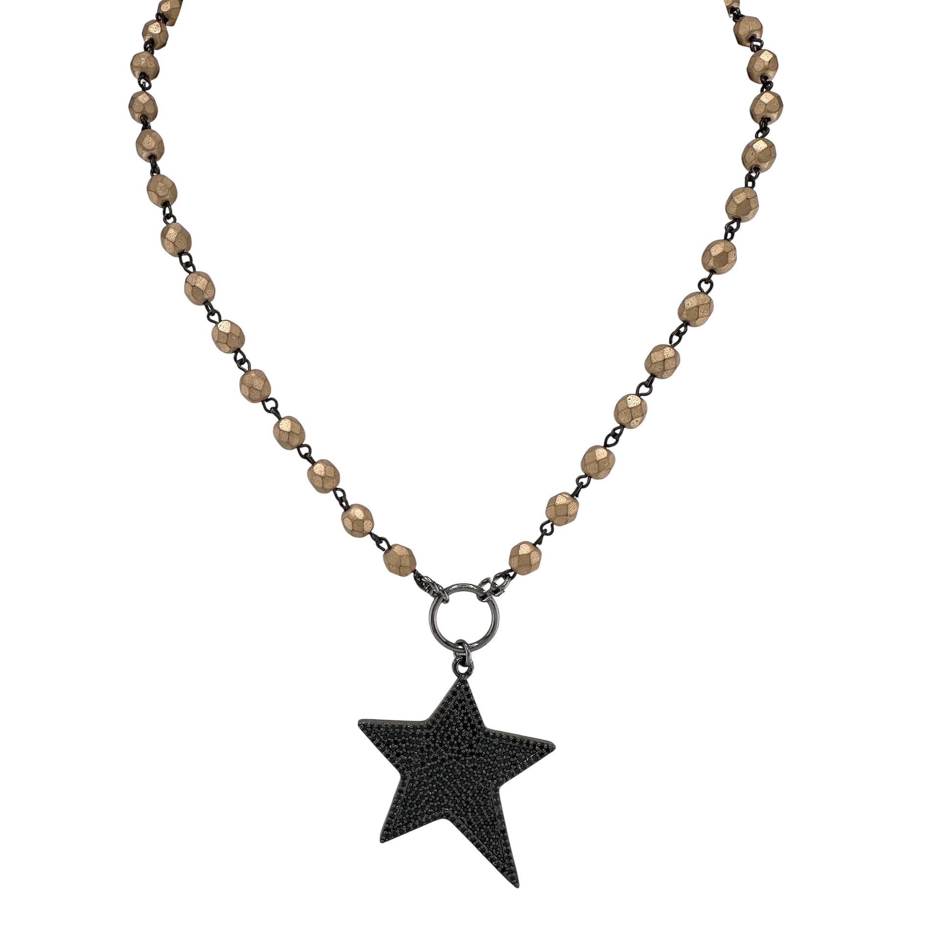 Star beaded necklace with black and gold beads by Love Lisa
