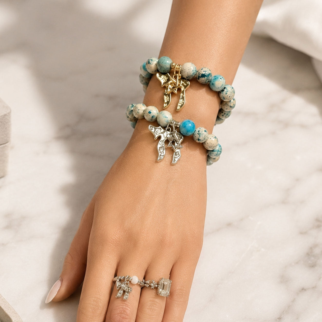 Chaya Chai & Star of David Gemstone Bracelet