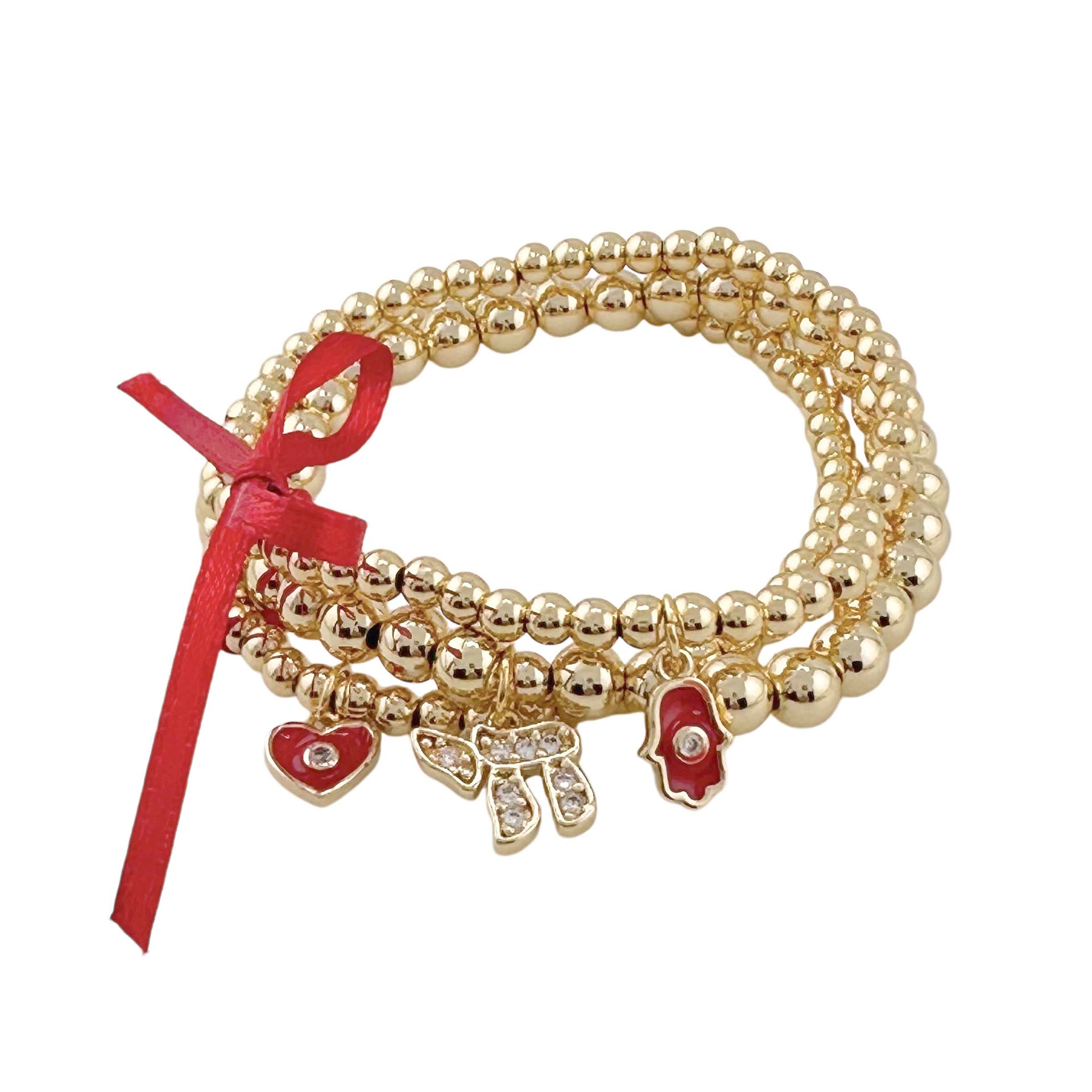 chai evil eye hamsa enamel charm bracelet stack detail