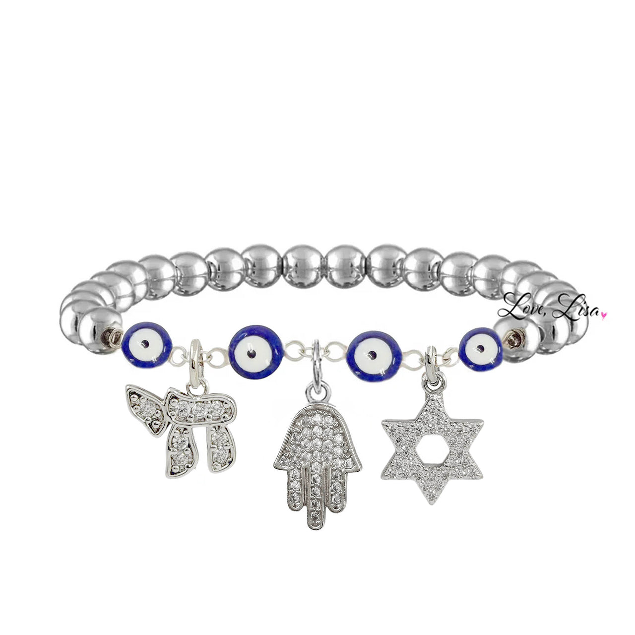 Lucky Evil Eye Hamsa Star of David Chai Protection Bracelet
