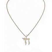 silver Chai to Life necklace with engraved evil eye Hamsa Star of David and heart symbols on Chai pendant
