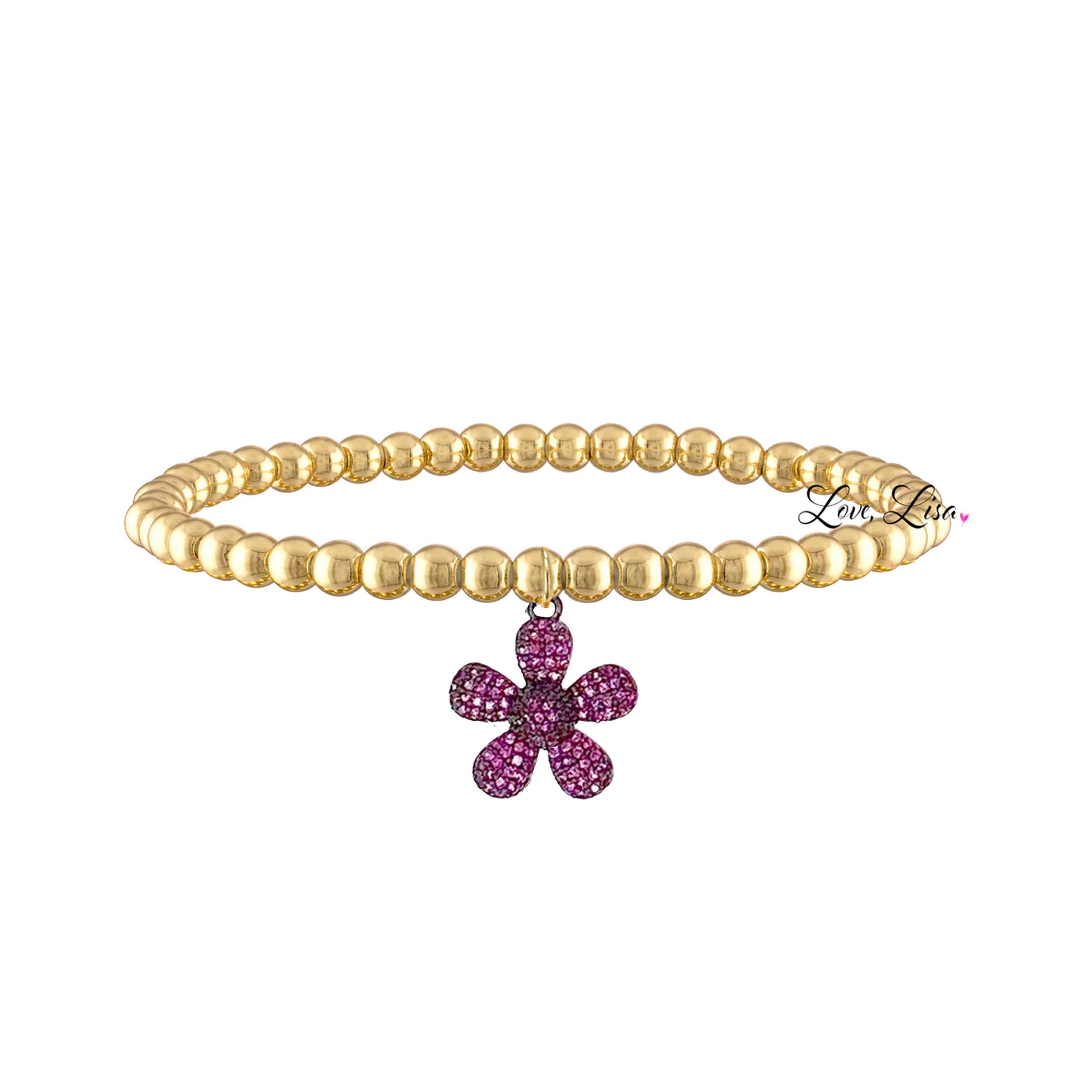 The pink flower pave charm bracelet by love lisa