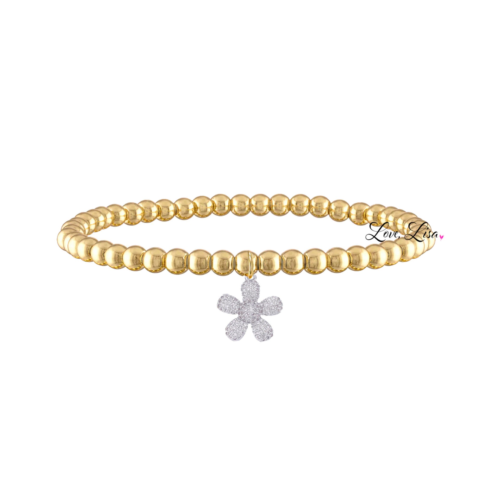 gold stretch bracelet with silver flower charm love lisa