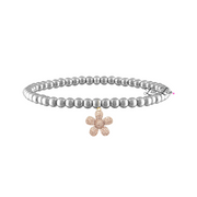 silver bracelet with rose gold flower charm love lisa