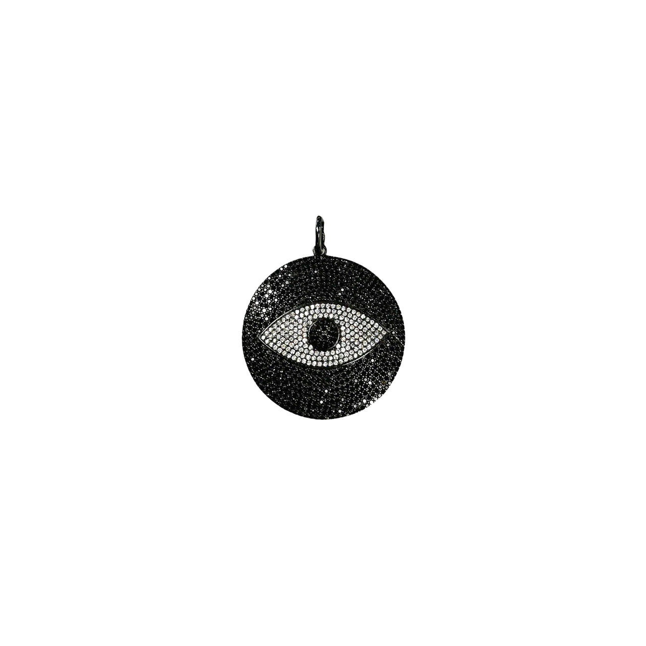 Chloe Evil Eye Charm in black and white pavé crystals with oversized round design