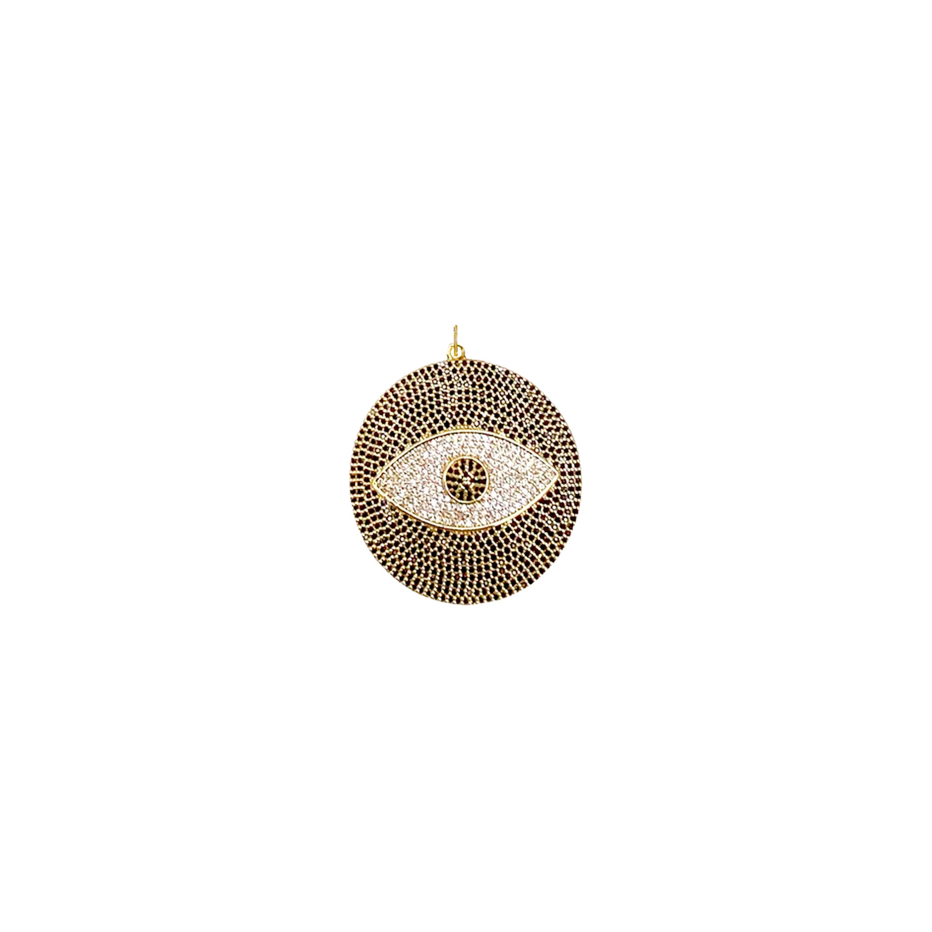 Chloe Evil Eye Charm in gold pavé crystals with oversized round design