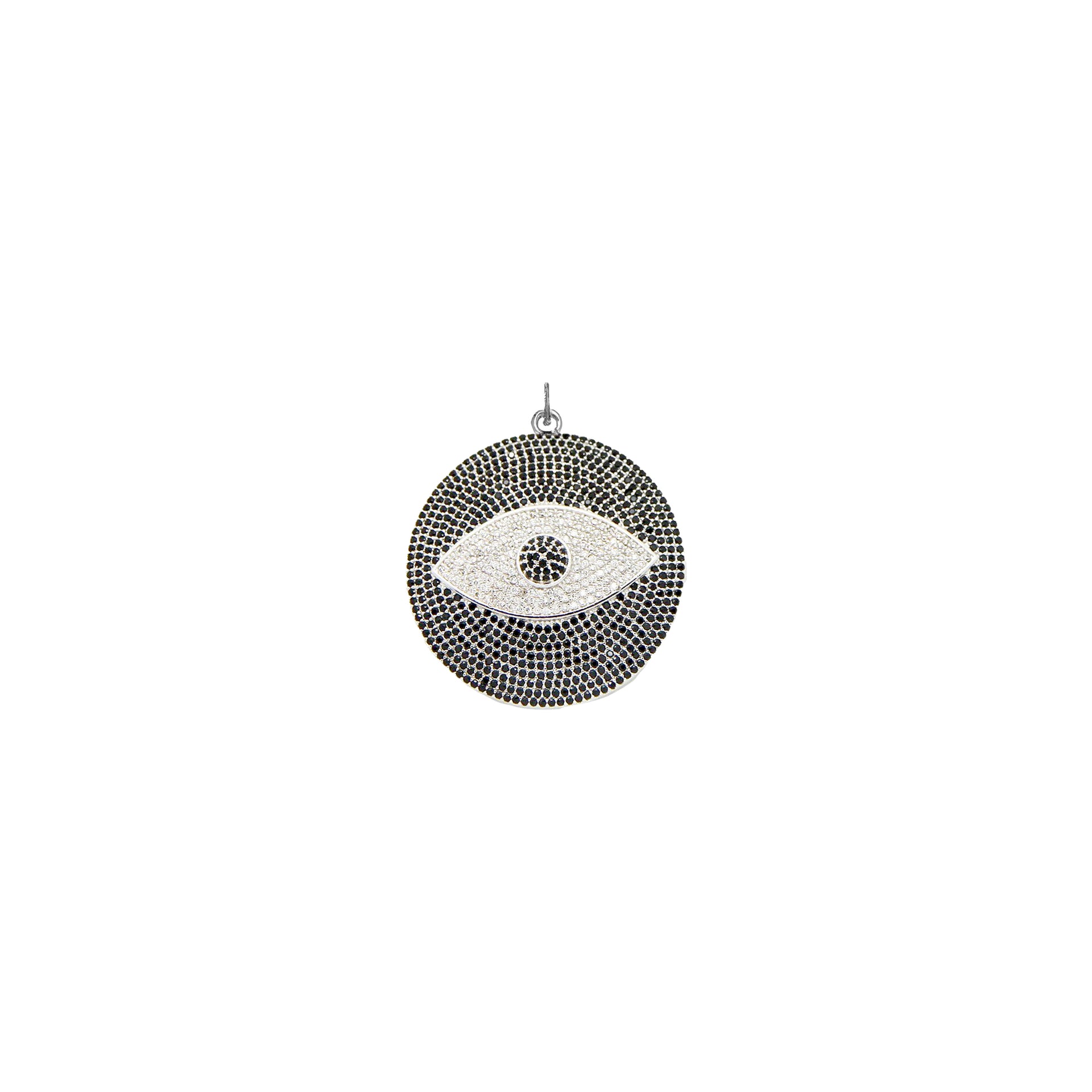 Chloe Evil Eye Charm in silver with pavé crystals with oversized round design