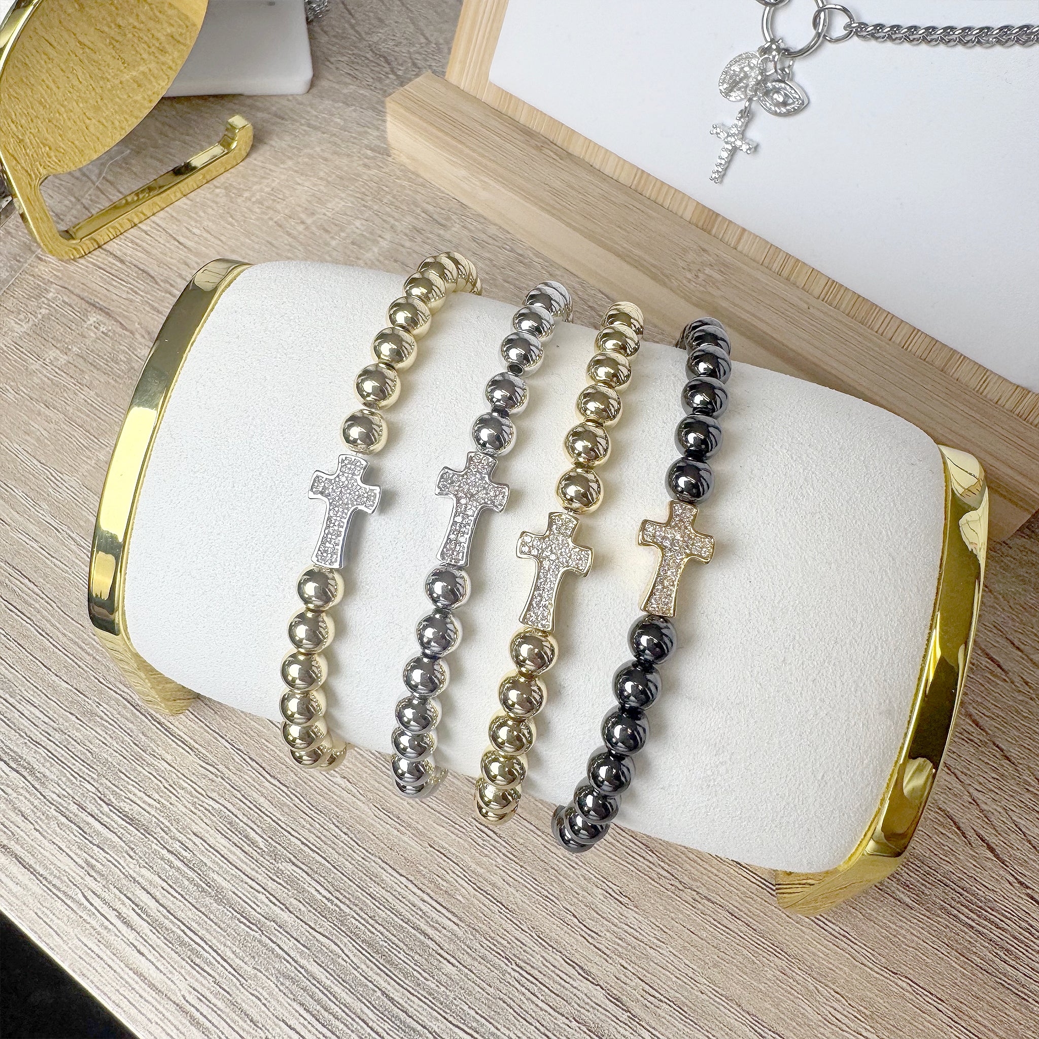 Christine Medium Beaded Cross Bracelet | Faith Jewelry by Love Lisa