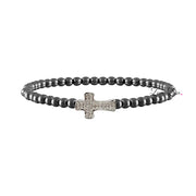 christine sparkling cross beaded bracelet gunmetal brass beads with cubic zirconia cross charm