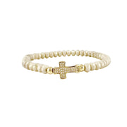 christine sparkling cross beaded bracelet ivory and gold beads with cubic zirconia cross charm