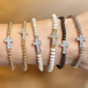 love lisa christine sparkling cross beaded bracelet stacked wrist style gold and silver beaded bracelets
