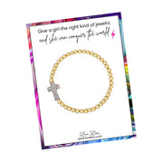 love lisa christine sparkling cross beaded bracelet gold brass beads with cubic zirconia cross charm show on packaging card