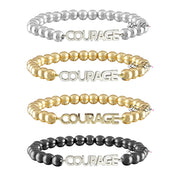 Love Lisa COURAGE Breast Cancer Awareness Word Bracelet in multiple finishes with polished metal beads and BRAVE centerpiece