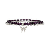 Purple and silver crystal anklet with silver butterfly charm