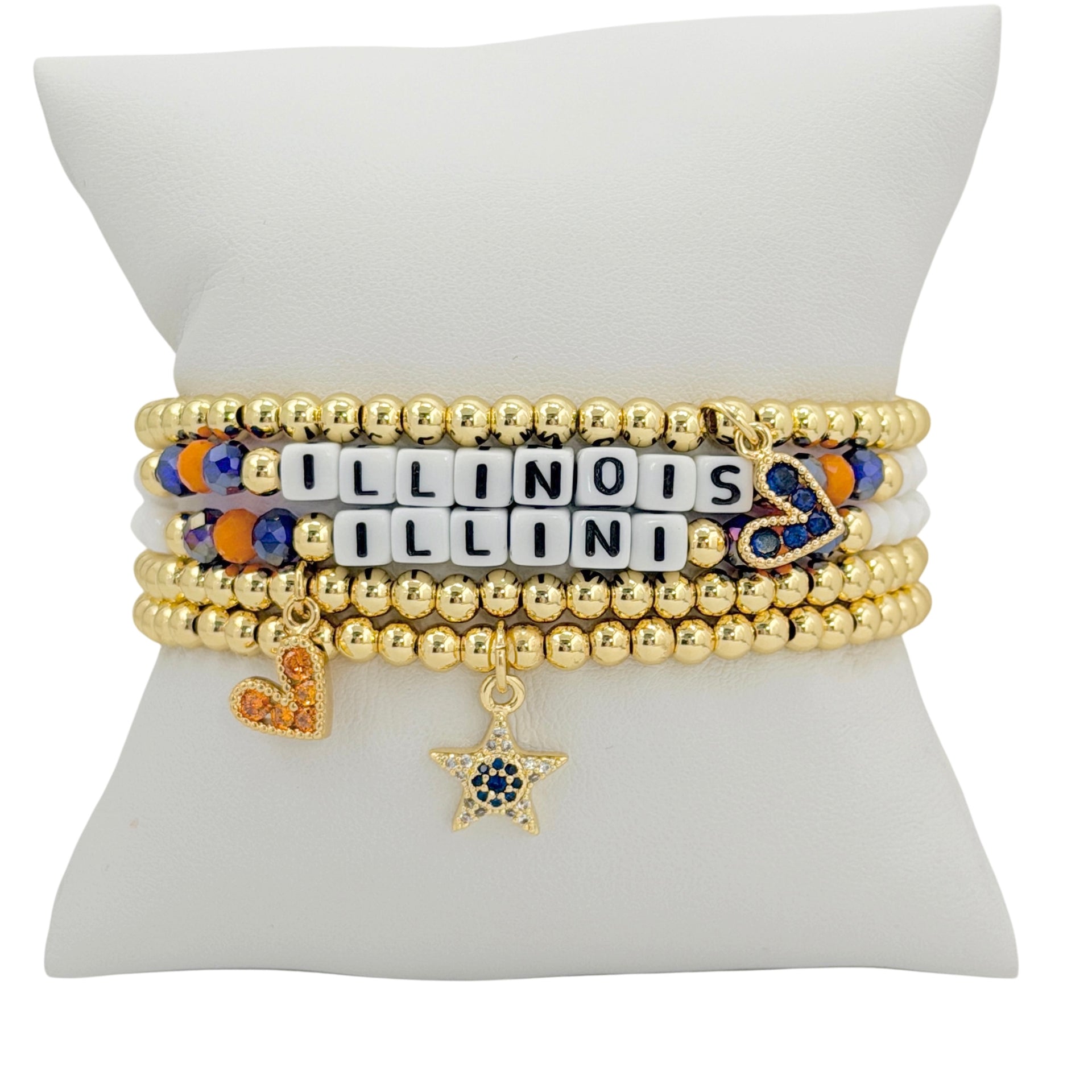 custom college name bracelet Illinois school colors faceted crystal beads personalized bracelet