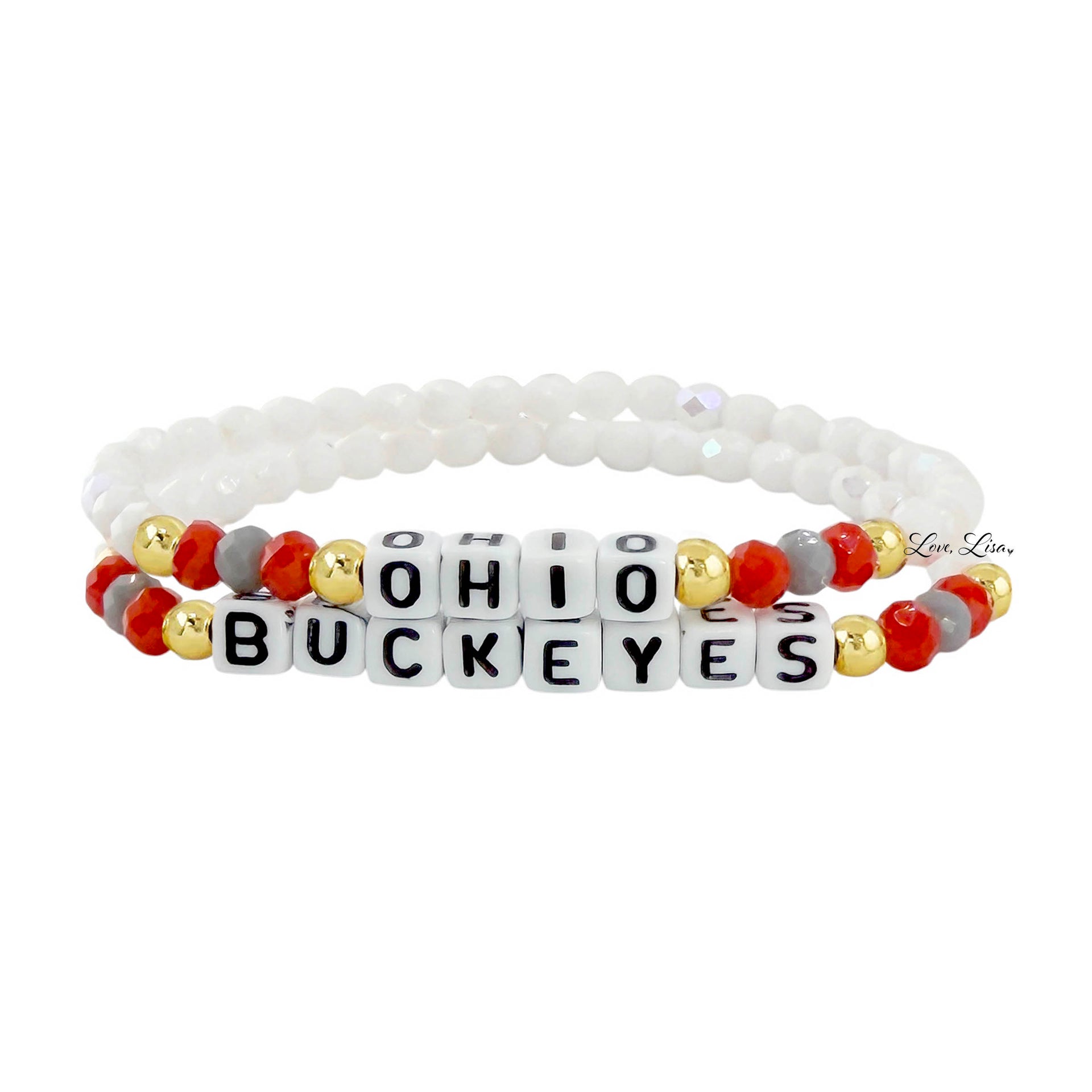 Love Lisa custom college name bracelet Ohio State Buckeyes school colors faceted crystal beads
