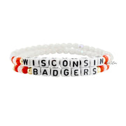 custom Wisconsin college name bracelet red white school colors faceted crystal beads