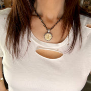 Love Lisa Dakota Queen Bee Coin Necklace on model 