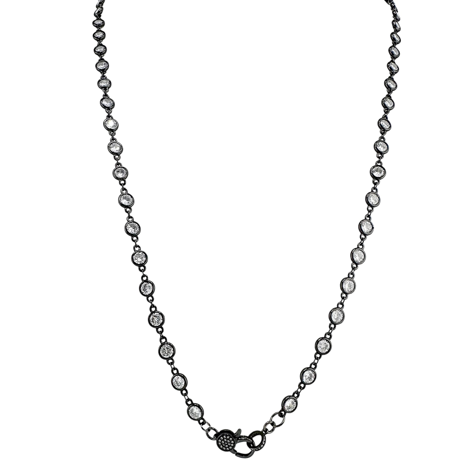 danielle diamond clasp necklace gunmetal chain with pave clasp accent