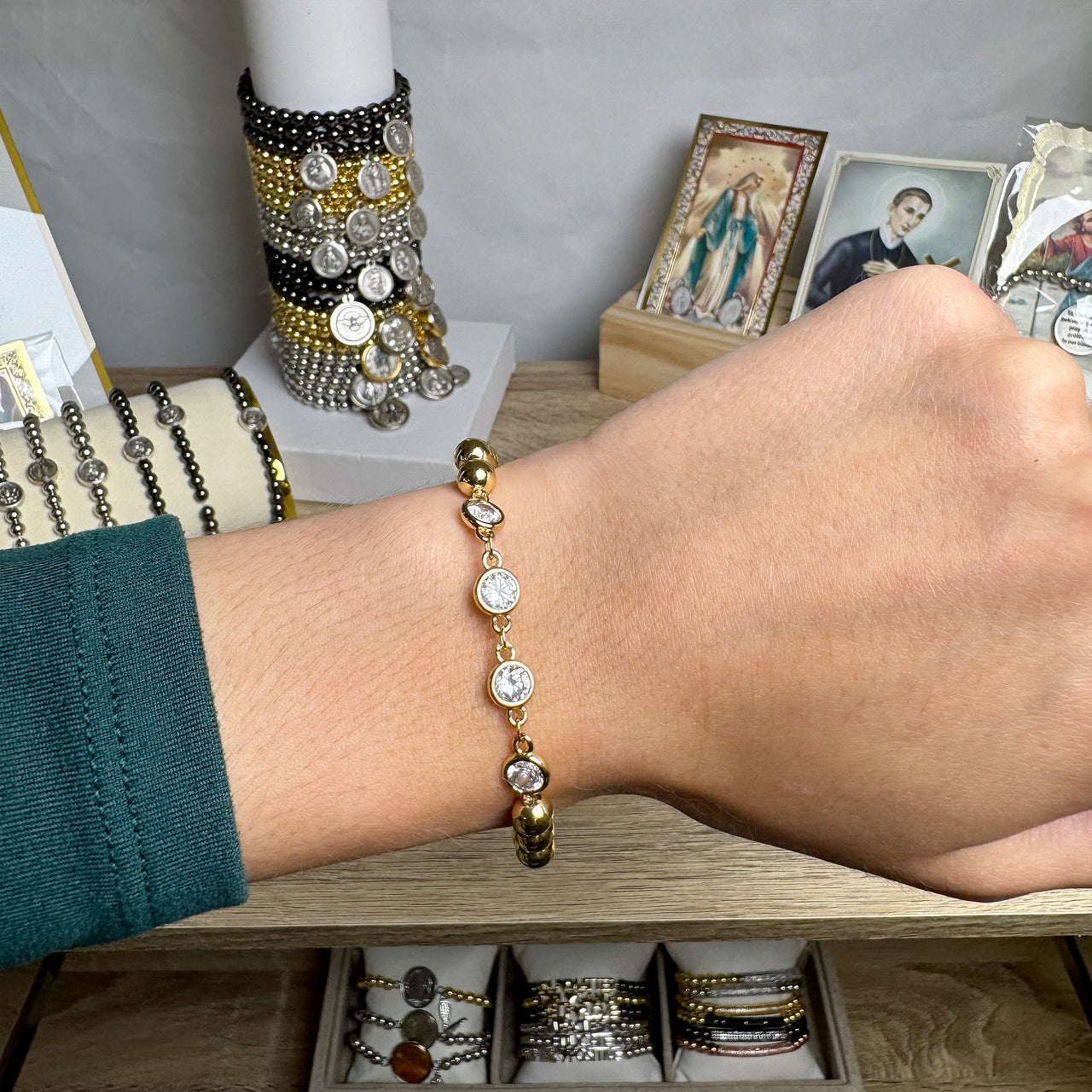 Danielle 4 Diamond gold bracelet worn on wrist by Love Lisa
