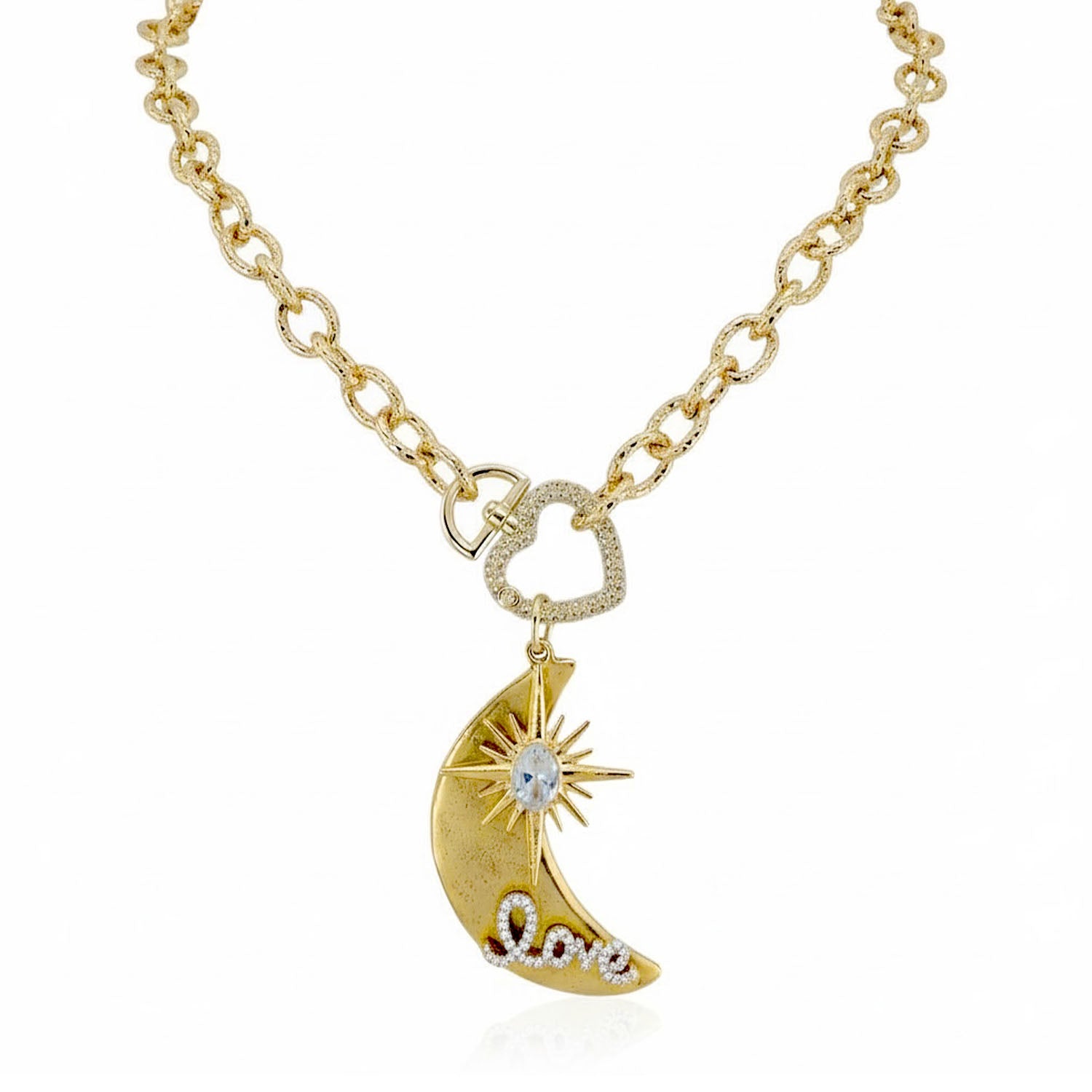 Love Lisa moon and north star heart necklace gold chain with crystal love charm and heart clasp