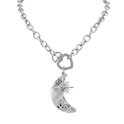 Moon north star heart necklace silver chain with crystal love script crescent moon pendant