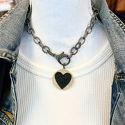 debby rope chain heart disk necklace display photo with bold chain and heart pendant