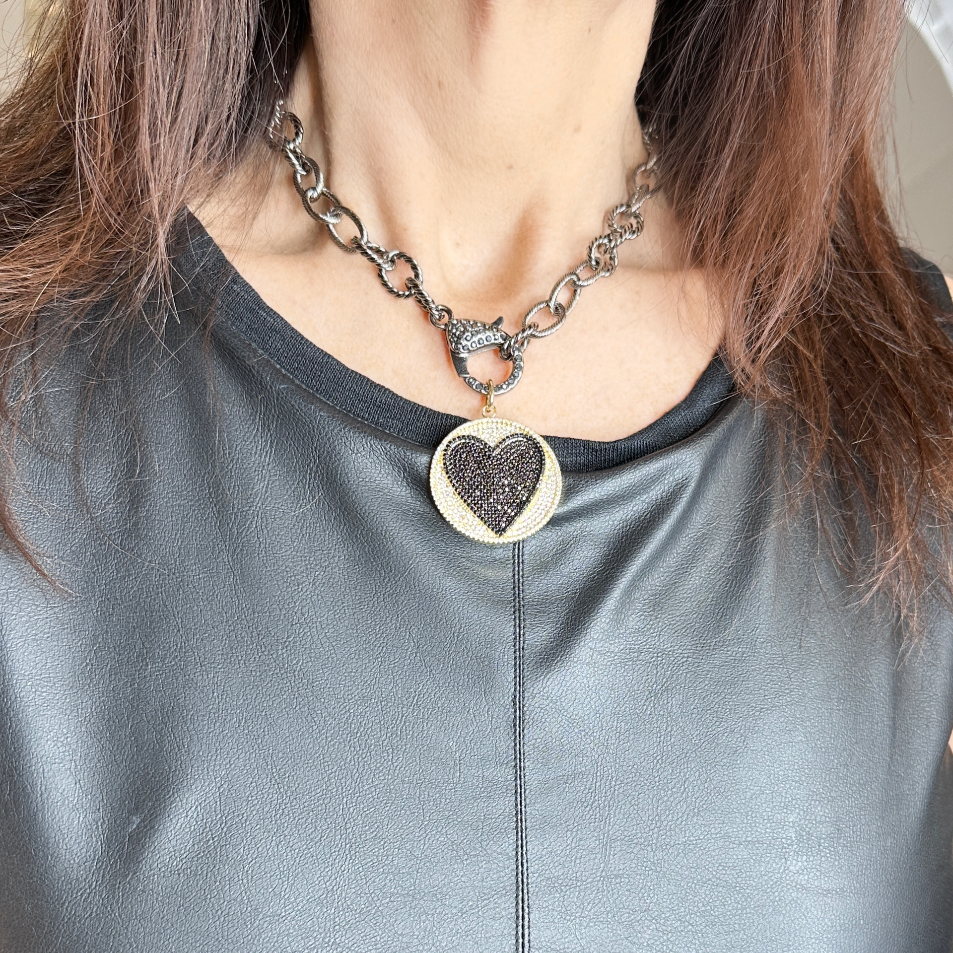 love lisa debby rope chain heart disk necklace lifestyle photo layered on model