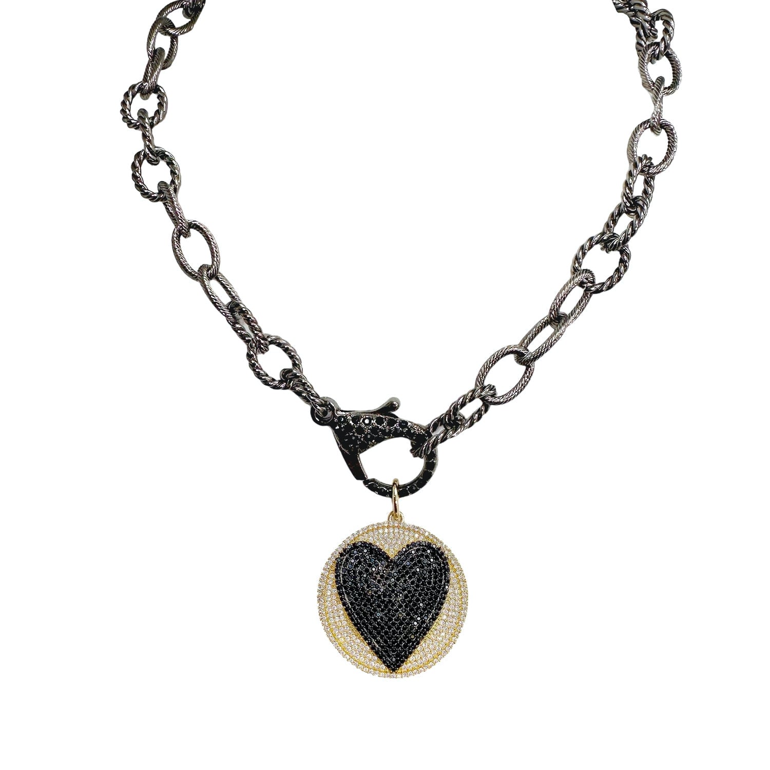 love lisa debby rope chain heart disk necklace with round pendant and mixed chain