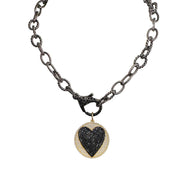 debby rope chain necklace black diamond finish with heart charm pendant