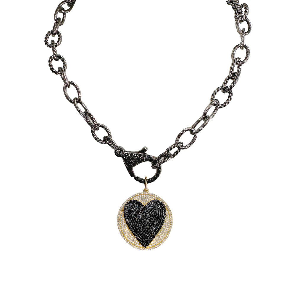 debby rope chain necklace black diamond finish with heart charm pendant