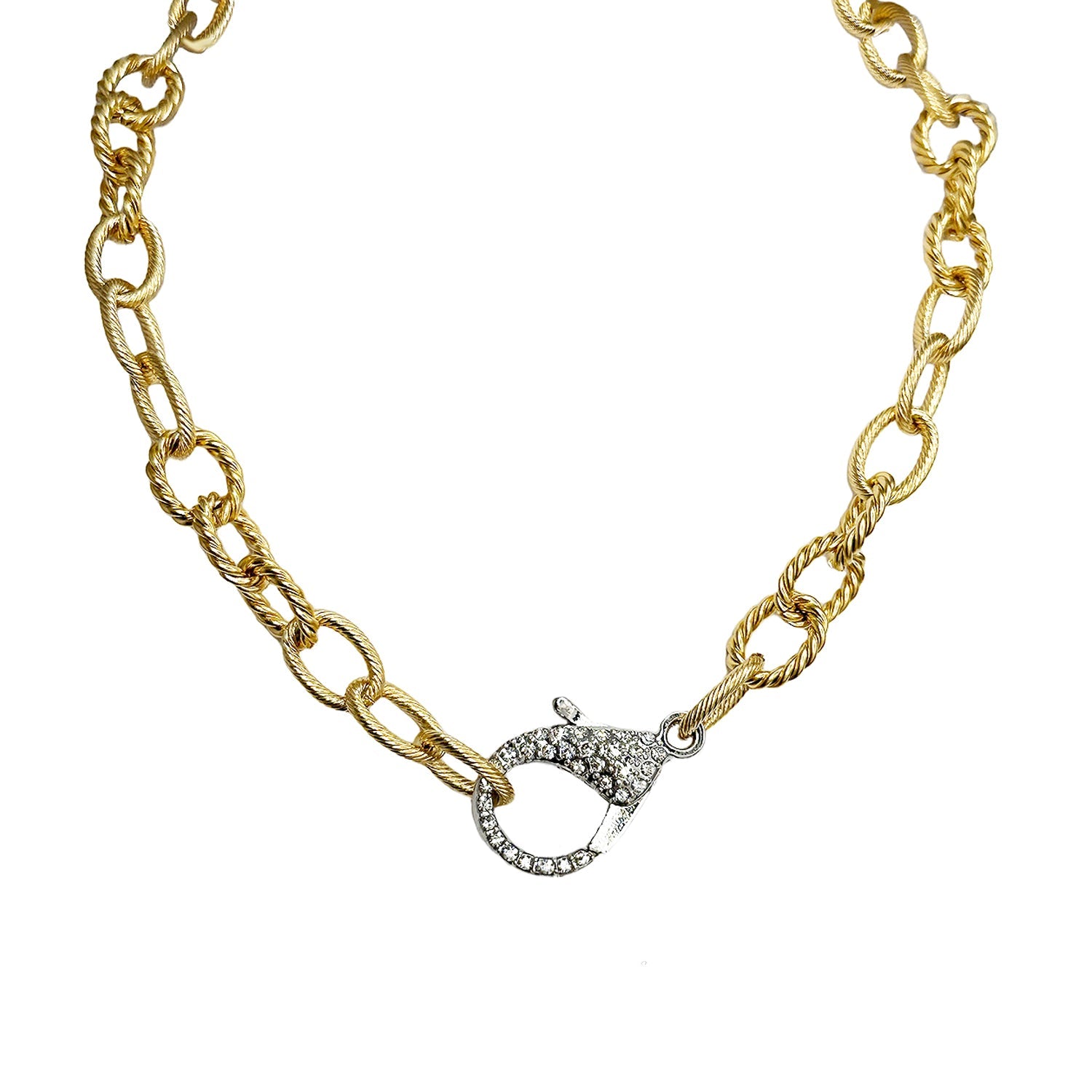 love lisa debby rope chain necklace gold with pave crystal clasp