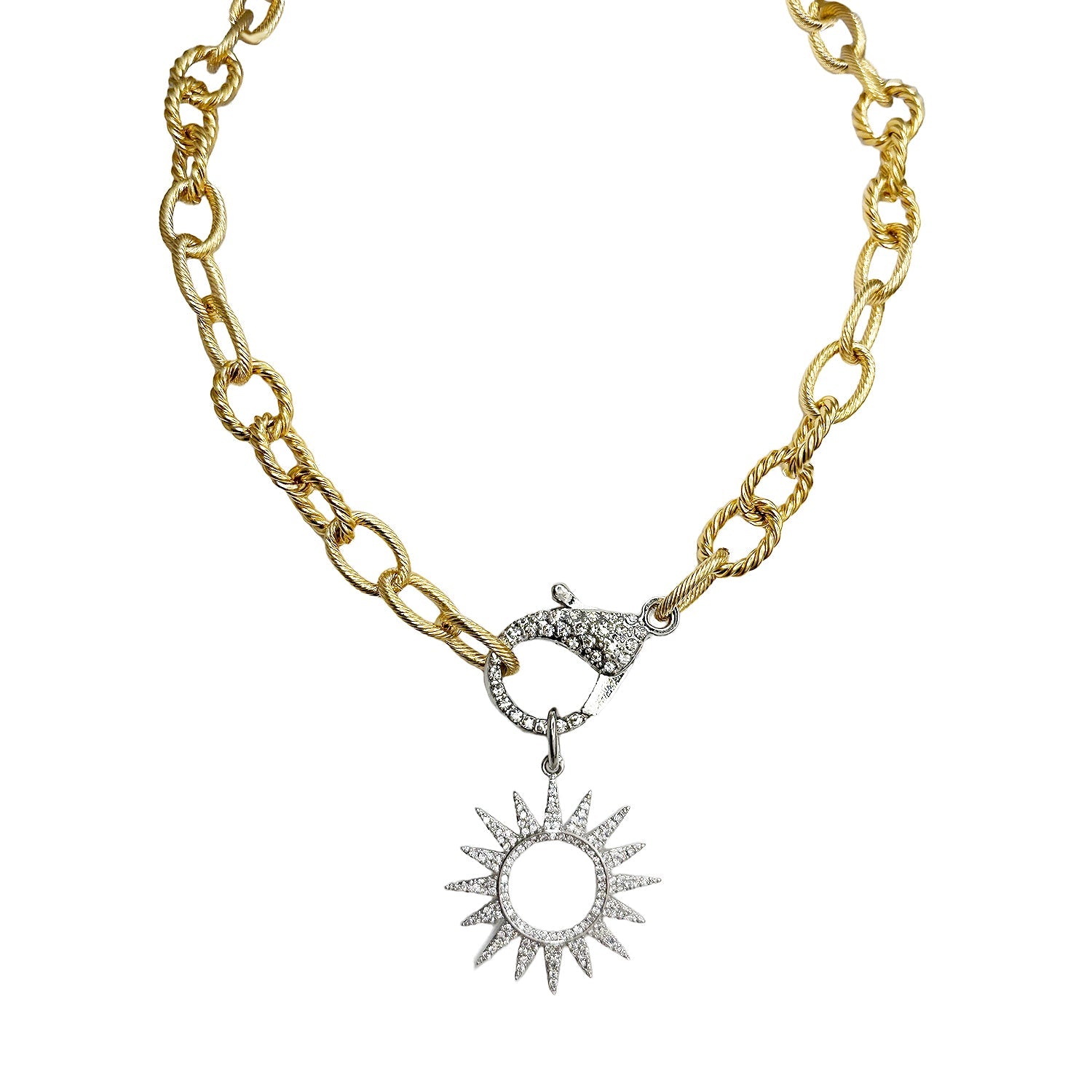 debby rope chain necklace gold with sun charm and pave clasp
