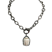 debby rope chain necklace gunmetal with buddha charm and pave clasp