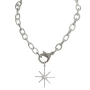 debby rope chain necklace silver with star charm and crystal clasp