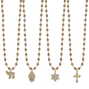 Design Your Own Beaded Religious Charm Necklace by Love Lisa in brown and gold with Star of David cross chai hamsa pendant