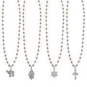Design Your Own Beaded Religious Charm Necklace by Love Lisa shown in multiple symbolic charm styles