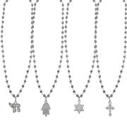Design Your Own Beaded Religious Charm Necklace by Love Lisa in silver with cross chai star of david cross charm